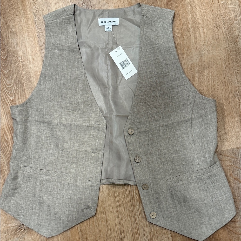 Soho Apparel Beige Button-Up Vest